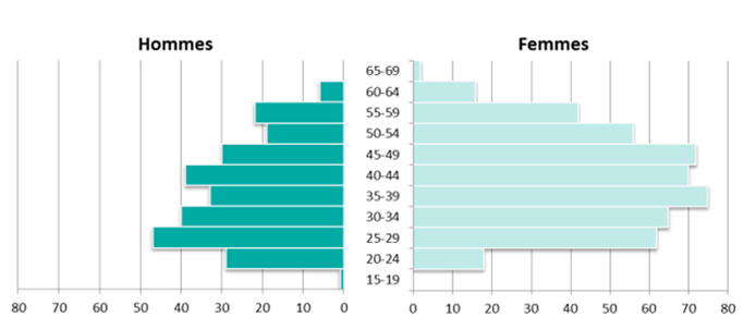 Pyramides des âges en 2013 des personnels BIATSS de l'UVSQ