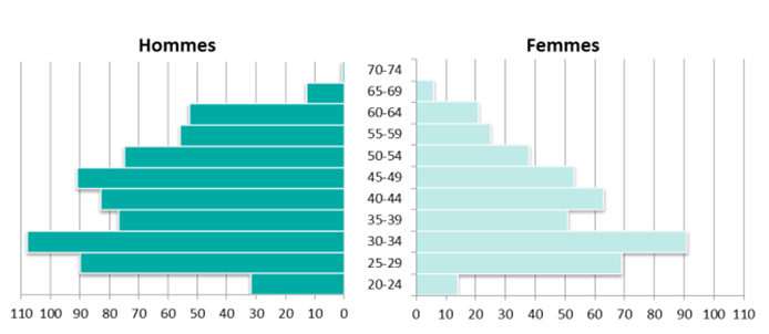 Pyramides des âges en 2013 des personnels enseignants et enseignants-chercheurs de l'UVSQ